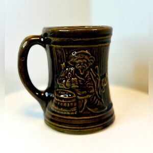 Vintage Nelson McCoy Pottery Brown Stoneware Embossed Beer Mug Stein Tankard